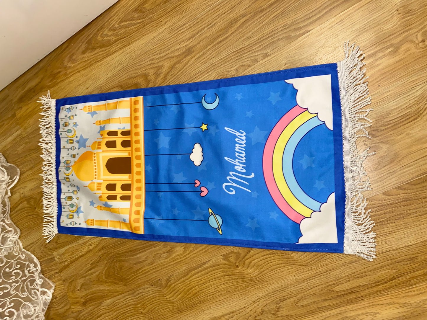 Tapis de prière petites planètes bleu