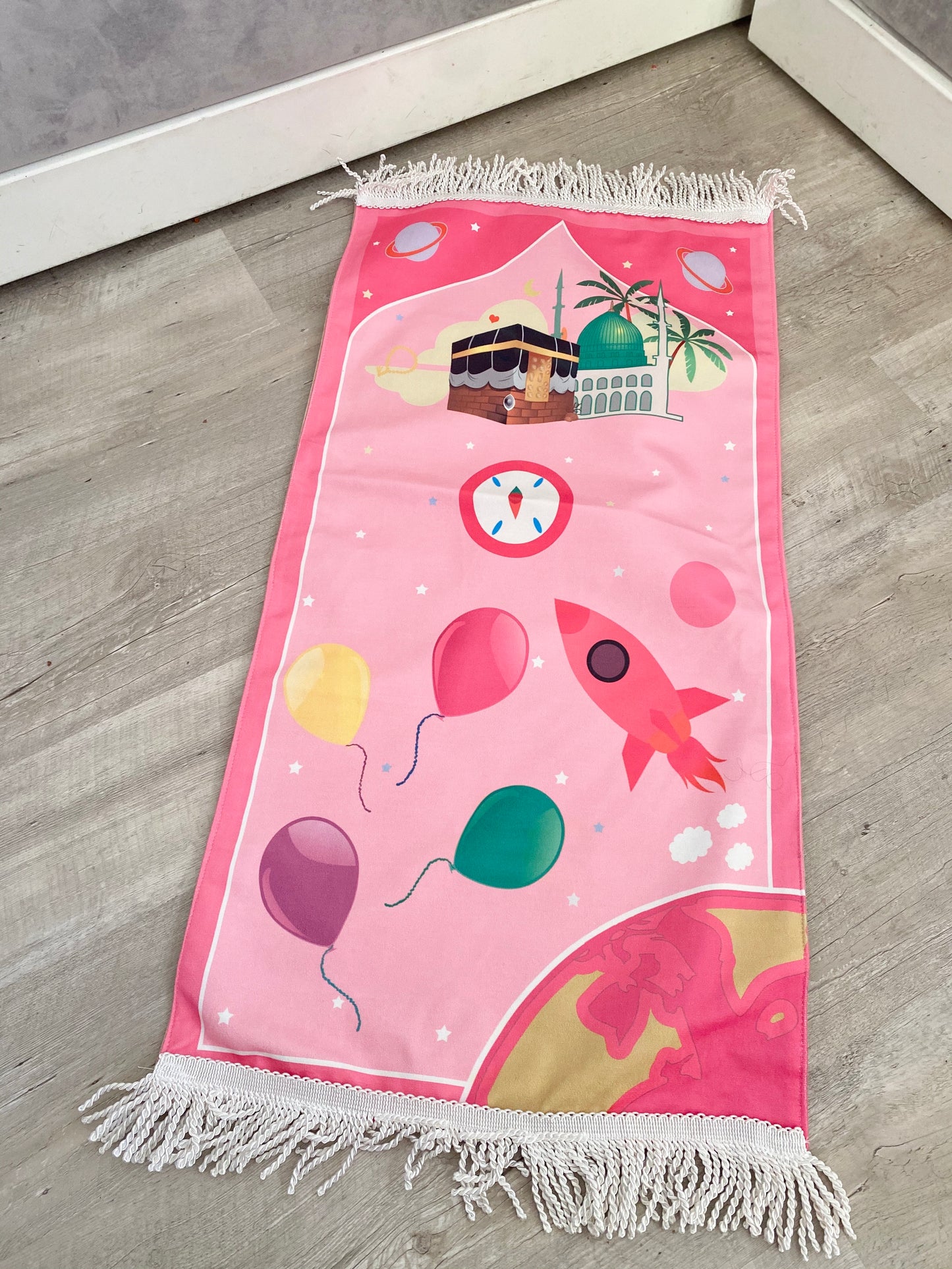 Tapis de prière personnalisé petite fusée, rose