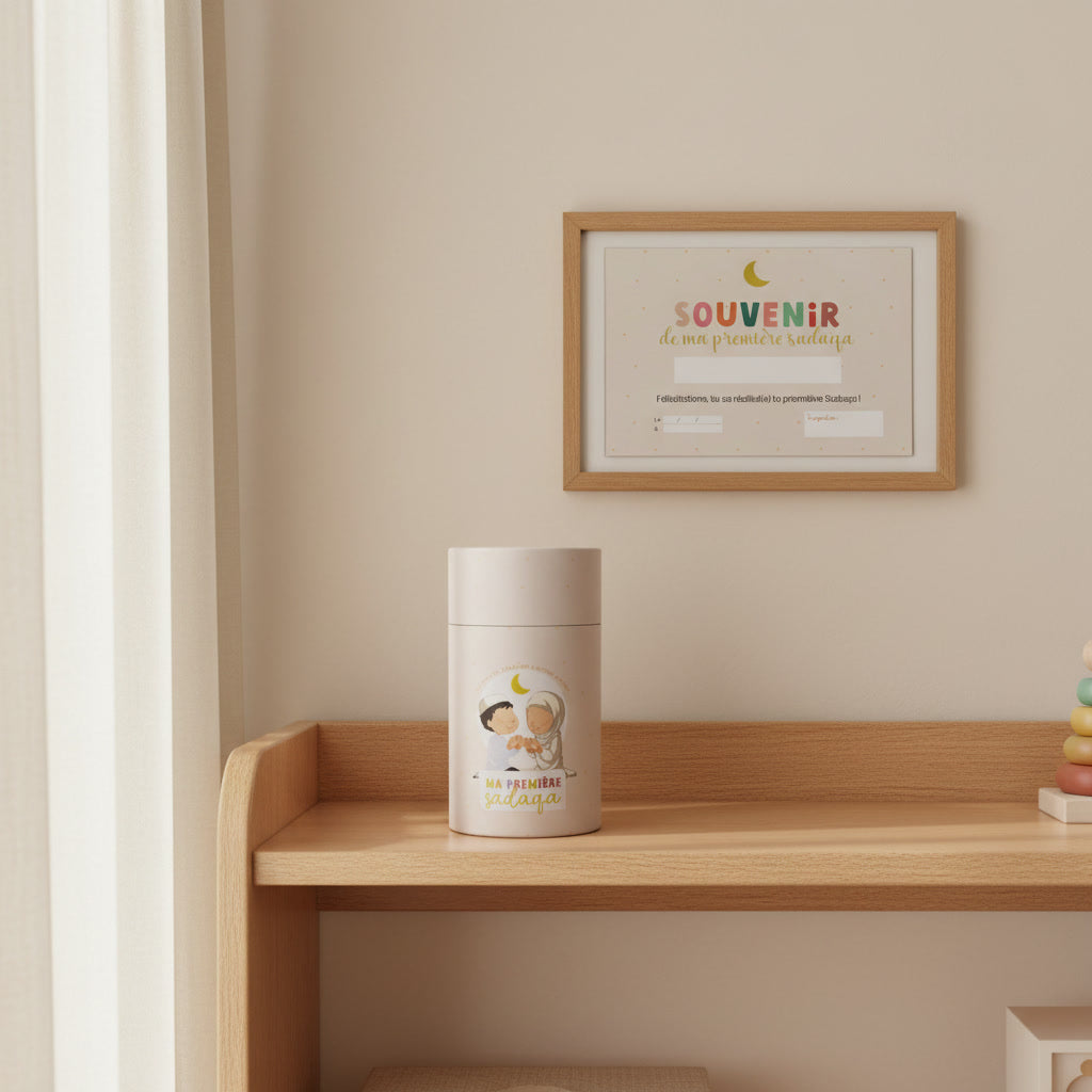 Coffret tirelire “ma première sadaqa” + diplôme + PDF coloriage OFFERT !
