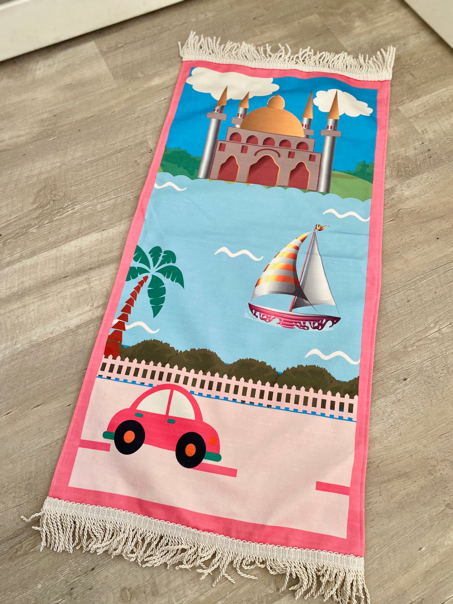 Tapis de prière personnalisé petite voiture, rose