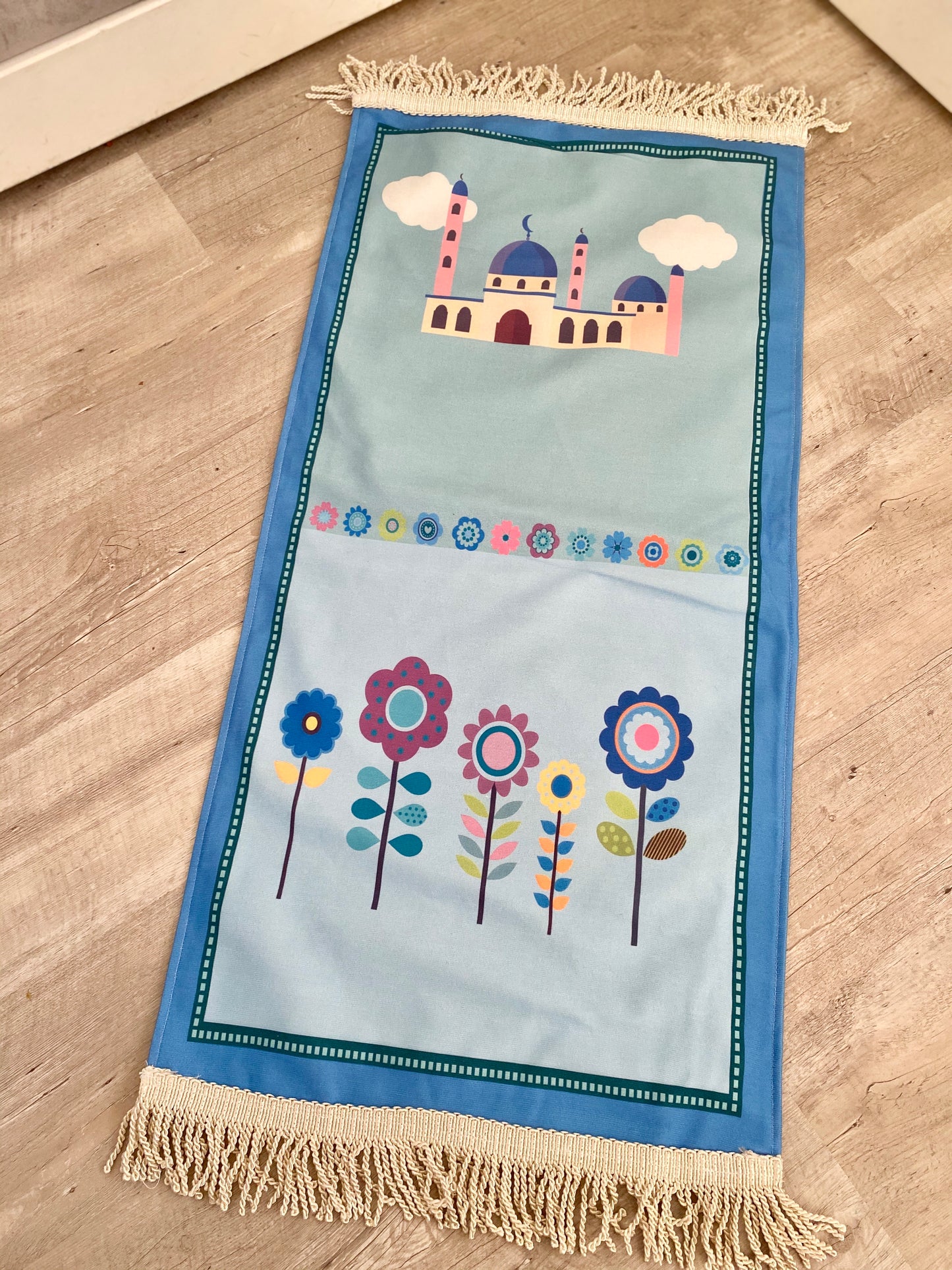 Tapis de prière personnalisé petite fleur, bleu